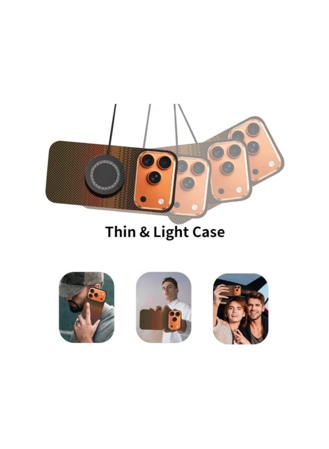 جراب لهاتف آيفون 17 برو ماكس متوافق مع MagSafe، جراب رفيع وخفيف الوزن يوفر إحساسًا بعدم وجود غطاء، تصميم بنمط ألياف الكربون (لون رمادي غروب الشمس) - Image 5